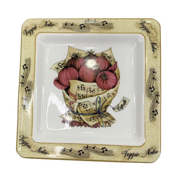 Vintage Lot 4 Veggie Notes 7.5" Square Made Italy Salad Lunch Appetizer Plates - Picture 9 of 11